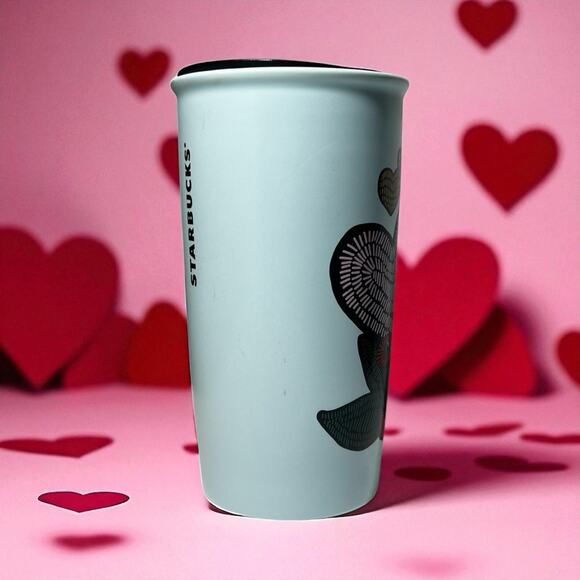 Starbucks Tumbler Love Valentine Stitch Tattoo Cup 12oz Ceramic Blue Coffee Mug - Picture 4 of 6